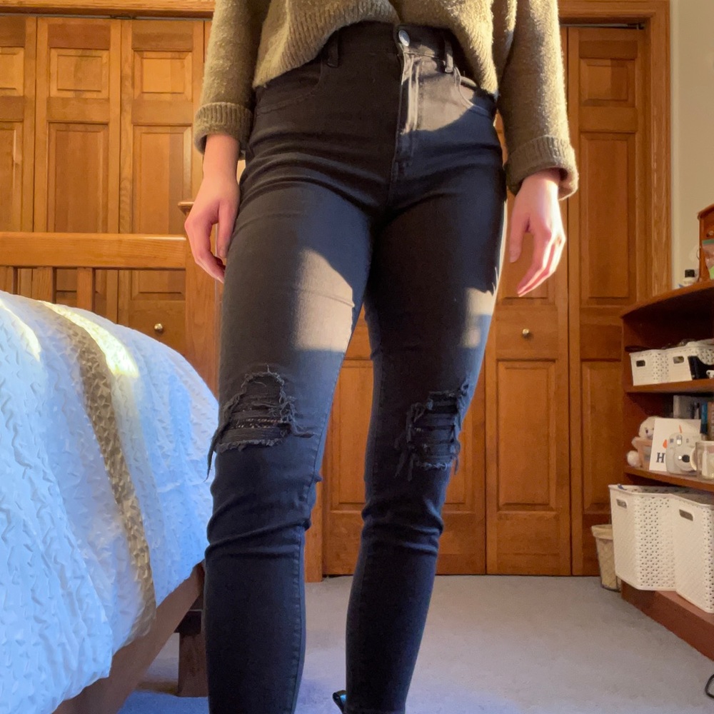 🌿black ripped skinny jeans american eagle🌿